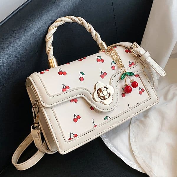 Women Cherry Square Chain Bag PU Leather Sweet Crossbody Adjustable Strap Pattern Sling Ladies Outdoor 250514