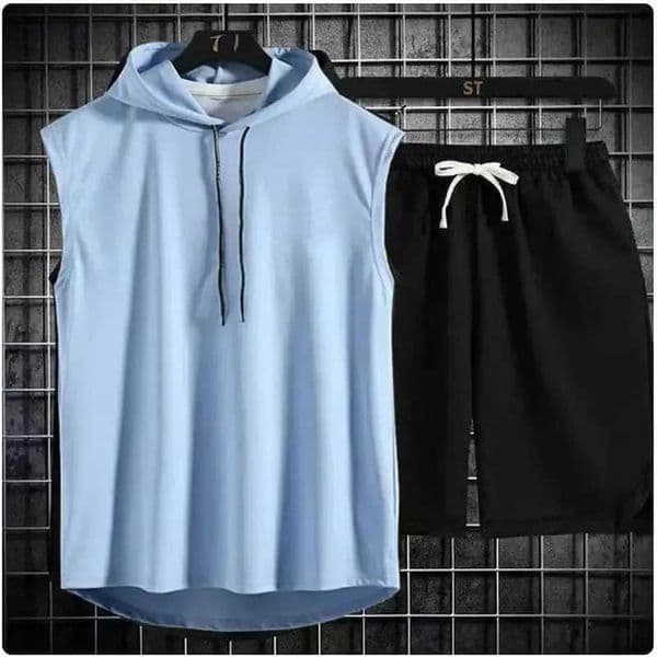 2025 New Casual Hooded Sleeveless Suit Mens Summer Workwear Thin Loose Fashion Couple Sleeveless Waistcoat Shorts Two-Piece Set W250515