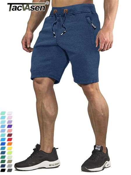 TACVASEN Summer Cotton Running Track Shorts Mens Casual Jogger Elastic Waist Athletic Workout Zipper Pockets Short Pants 250515BJ