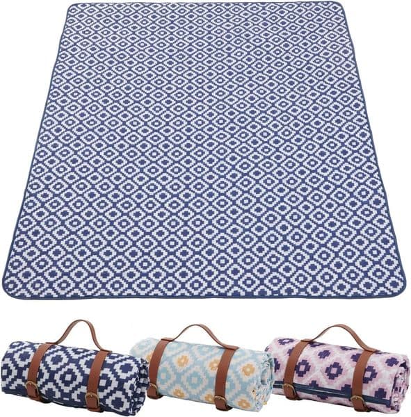 Large Picnic Blanket with Carry Strap Waterproof Sandproof Beach Mat Single Cushion Portable Park Travel Hiking 250515