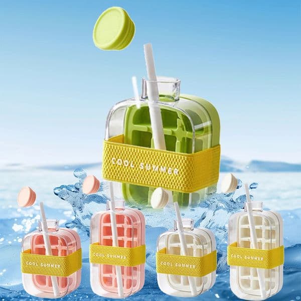 Ice Cube Tray With Straw Foodgrade 2in1 Icemake Pressing Mould Drink Bottle Silicone Outdoor Beverage Cup 250515BJ