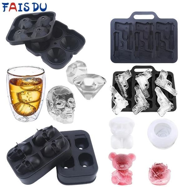 DESCRIPTION Skull Ice Mold 3D Diamond Tray Stackable Silicone Whiskey Cocktail Beverage Iced Tea Bloom Rose 250515BJ