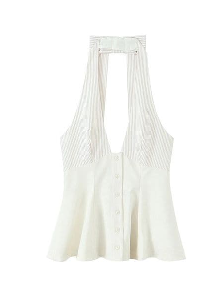 TFMLN Fashion Women Bow Backless Tank Top Casual Vneck Striped Patchwork Sleeveless Halter Tops Summer Slim 250515BJ