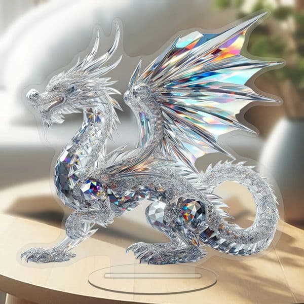 2026 Acrylic White Crystal Dragon Statue 2D Flat Cool Figurine Home Office Cafe Room Studio Display Case Table Ornament Decor Gift 250515 Free Shipping