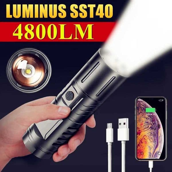 Built-in 3*18650 battery 5000 mAh Led zoom Flashlight SST40 High Power Flash Light Torch 4800lm Camping Tactical Work Lamp Z250514