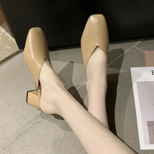 Baotou Half Slippers Women Summer Outer Wear Fashion Solid Color Square Toe Thick Heel High-heeled Womens Shoes 250515BJ
