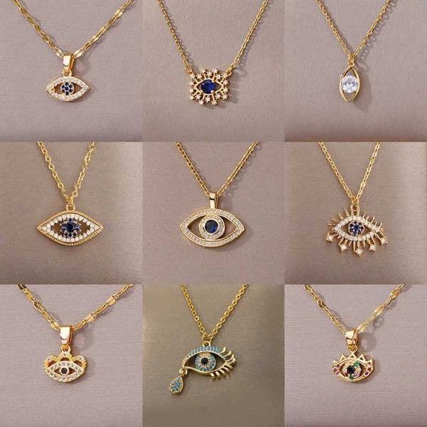 Luxury Designer Chain For Man Zircon Blue Evil Necklace Wen Woman Necklace Gold Color Stainless Steel Turkish Eye Pendant Necklaces Lucky Jewelry Gift Women Cry