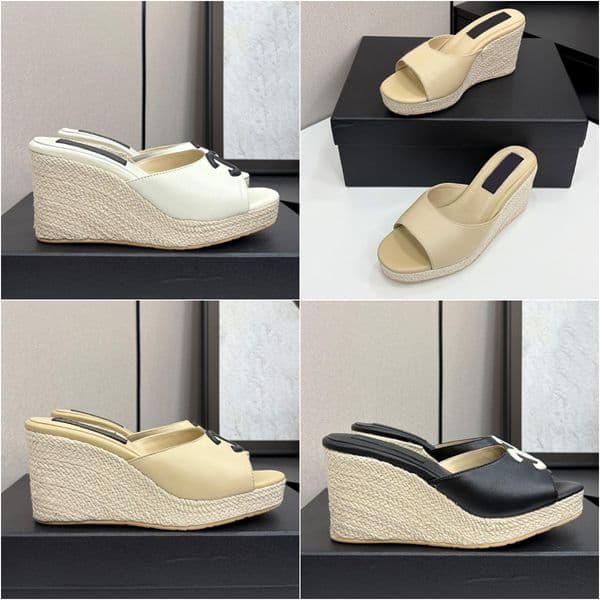 Espadrilles designer for women platform wedge sandals designer slides mules wedges high heels slippers straw rope sole summer beach slipper womens slip on shoes
