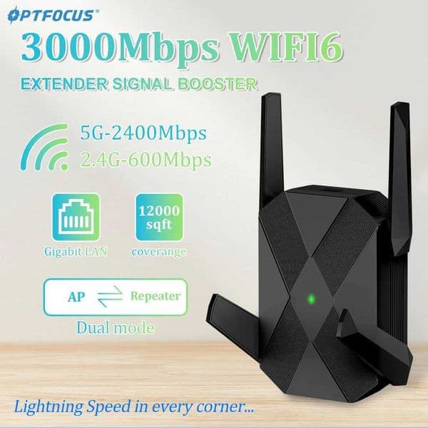 OPTFOCUS AX3000 WiFi 6 Wireless Repeater Dual Band 2.4G/5GHz Signal Booster Extender Long Range Network Gigabit Signal Amplifier X250516