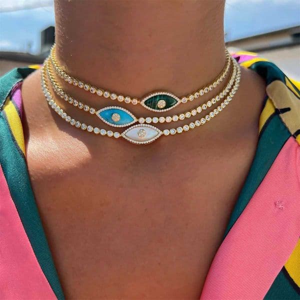 Classic European and Devils Eye Set Zircon Pendant Necklace Plated with True Gold for Color Protection X250516
