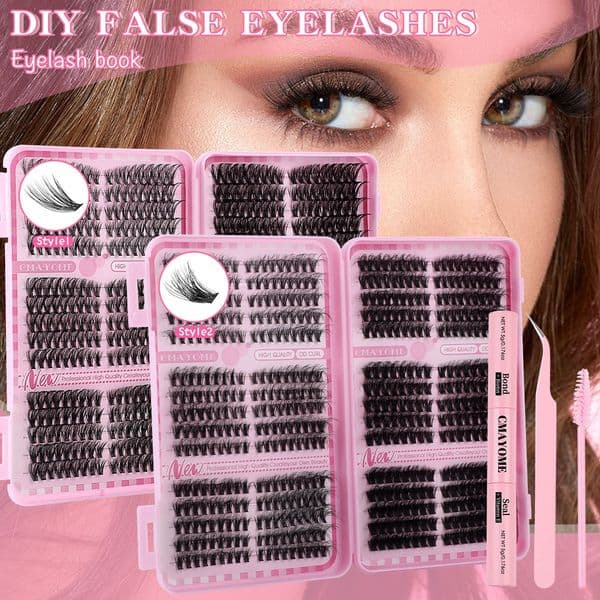 DIY Individual Eyelashes Natural Thick Lash Clusters Kit with Lash Bond & Seal Handmade Reusable DIY Segmented Eyelash Extensions Makeup for Women