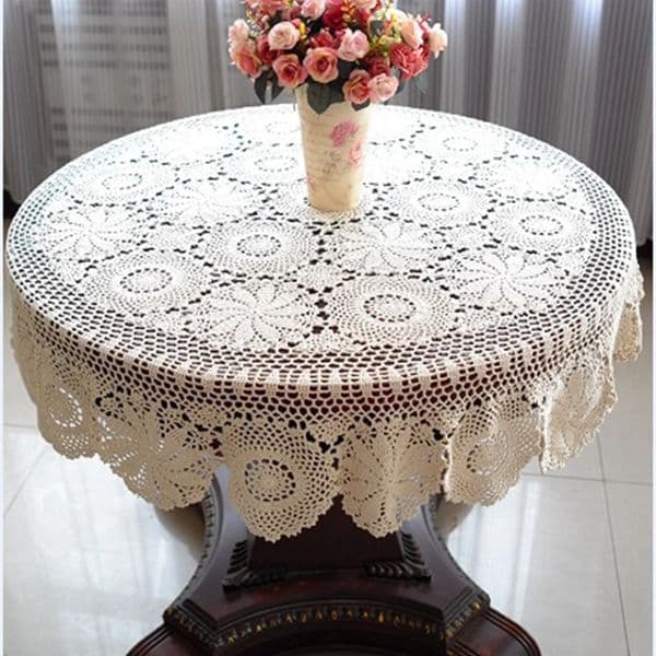 Handmade Crochet Tablecloth Nice Hand Crochet Dinner Round Table Cloth 100% Cotton Many Size Available 250515