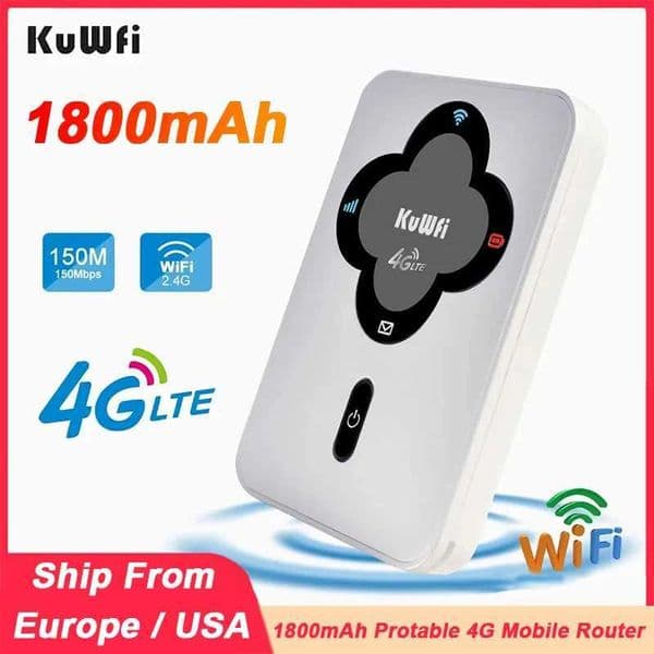 KuWFi 4G Mobile Router 150Mbps Outdoor Protable Mini 4G LTE Router Wi-Fi Router Built in 1800mAh Battery with SIM Card Slot X250516