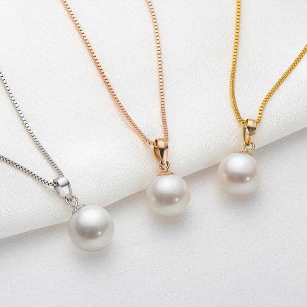 Anziw 18K Gold Freshwater Ctured White 9-10mm Pearl Pendant Necklace With 925 Silver Chain Fine Jewelry Gifts for Wen M X250516