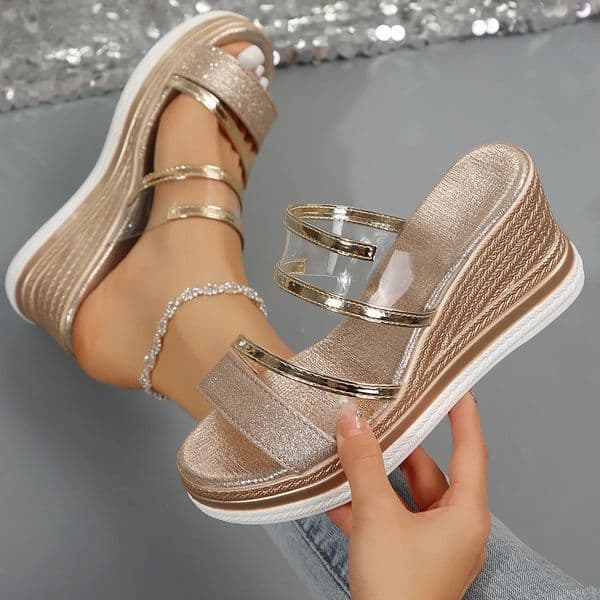 Women Wedges Slippers Summer Silver Buckle Sandals Non-Slip Thick Sole Platform Slippers Beach Chunky Slides Women 250515