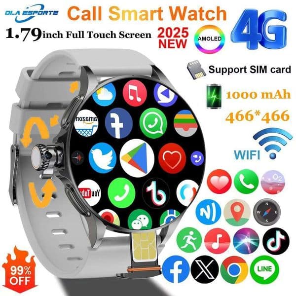 Smart Watch for men NFC GPS 2G+16G Storage 466*466 HD Dual Camera 2G 4G SIM Card WIFI 1000mAh Fast Internet Access Smartwatch