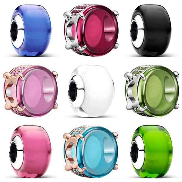 New 925 Sterling Silver Solid Color Murano Glass Charm Shining Beads Fit Original Pantaro Charms Bracelet Fine Jewelry WholesaleXJ250517