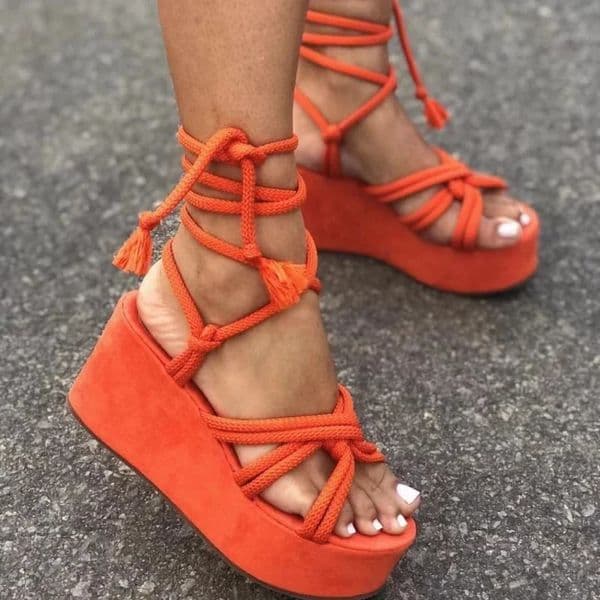 Platform Wedge Strappy Sandals Women Fashion Round Toe Cross Tied Height Increase Open Toe Women Sandals 250515