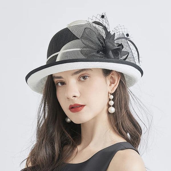 Summer Straw Hat For Women Elegant Charming Flower Party Church Britain Retro Curl Brim Sunbonnet Outdoor Sunshade Beach Cap 250516