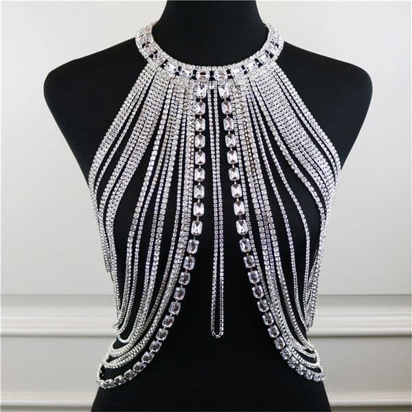 Personality Shiny Big Rhinestone Body Bra Chain Jewelry Exaggerated Fashion Banquet Party Crystal 250517