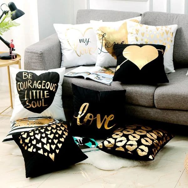 Love Black And White Bronzing Cushion Decorative s Gold Foil Geometric case Home Decor Sofa Throw 1717inch W251014