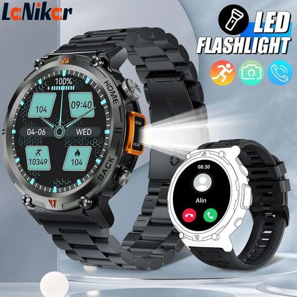 LaNikar 2025 KE3 Bluetooth Call Smart Watch Full Touch Screen Health Monitor With steel ring Men SmartWatch For IOS Android