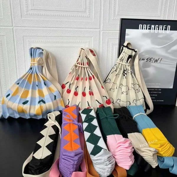 New Chic Knitted Shoulder Bag Casual Reusable Wrist Handbag Foldable Shopping Bags For Women Girls W250517