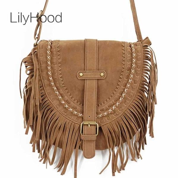 2025 Women Fringed Messenger Bag Faux Suede Fringe Tassel Boho Hippie Gypsy Bohemian Tribal Ibiza Style Cottage Cross body Bag W250517
