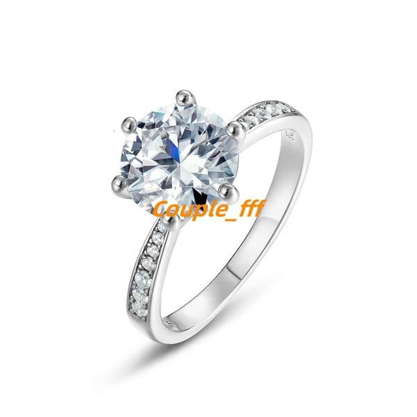 Kacy 2ct 3ct Moissanite Ring Silver 925 With White Gold Plated Round White D Color VVS Moissanite Eternity Ring for Wedding