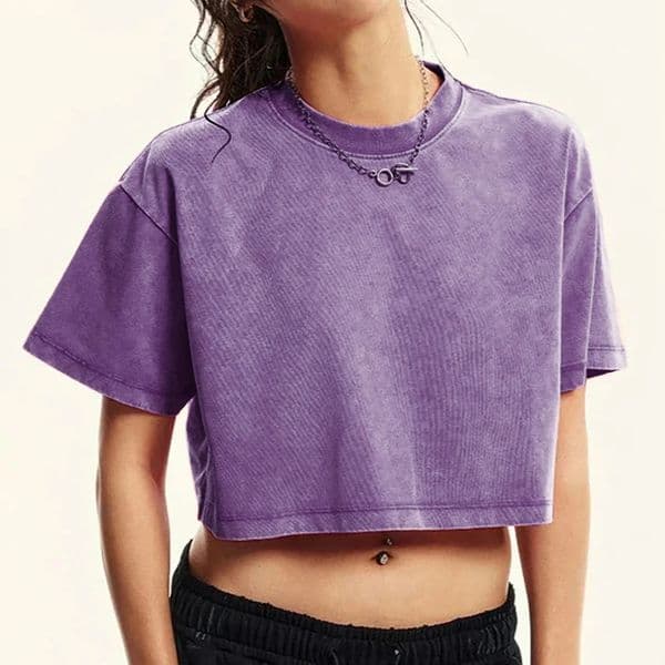 Solid Slim Washed T-Shirt Female Fashion Soft Cotton Streetwear Casual Sport Short Sleeve Cool Retro Crop Clothing For Women250514BJ