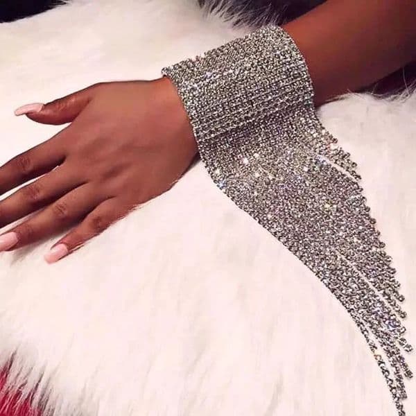 Fashion Long Tassel Rhinestone Bracelet Hand Jewelry for Women Bridal Crystal Statement Bracelets Wedding Jewellery 250517