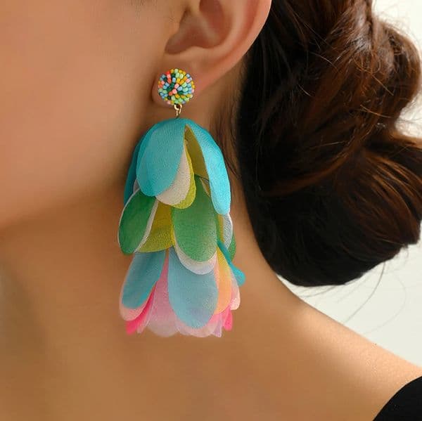 Korean Fashion Colorful Flower Beaded Big Dangle Earrings For Women Holiday Boho Charm Unusual Party Pendant Jewelry 250517