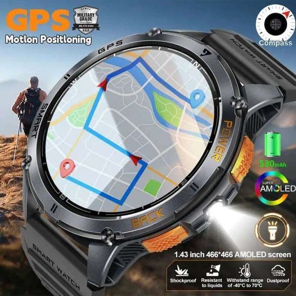 LIGE New Premium Smart Watch Outdoor Altimeter Barometer AMOLED Screen Built-in GPS & Compass Military Sports Smartwatch Men