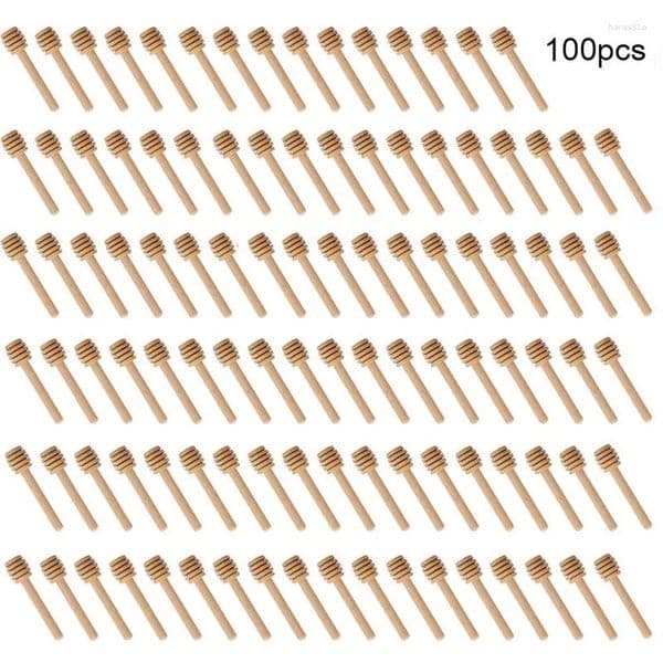 Spoons High Quality Honey Stir Bar Mixing Handle Jar Spoon Practical 100Pc Wood Dipper Long Stick Supplies Kitchen Tools