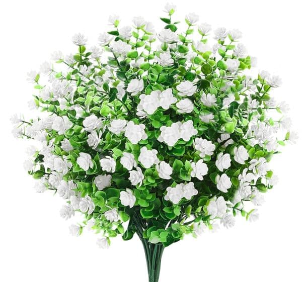 Artificial Fake Flowers Faux Outdoor Plastic Plants UV Resistant Shrubs Outside Indoor Decorations
