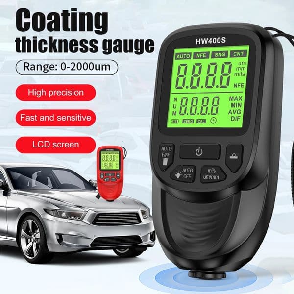 HW400S Car Thickness Gauge 0-2000UM Car Paint Film Thickness Tester Paint Fe NFe Measuring Coating Meter Digital Backlight 250516
