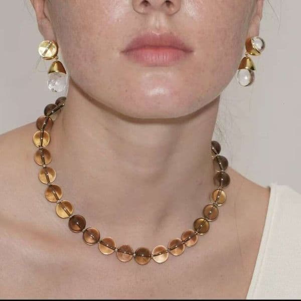 Natural energy stone necklace, fashionable, simple, niche, versatile pendant, yellow shaped white crystal sweater chain