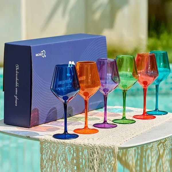 MICHLEY 2/4/6PCS Unbreakable Colorful Tritan Plastic Wine Glass Set Floating Reusable For Pool Party Outdoor Dishwasher 250517