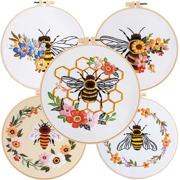 Bee Embroidery Kit for Beginners Adult Cross Stitch Kits Hand Embroidery with Animal Patterns and Instructions DIY Kits