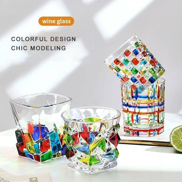 PINNY 300ML Stained Crystal Glasses Unusual Glass Cups Aesthetic European Style Vintage Glassware 250517BJ