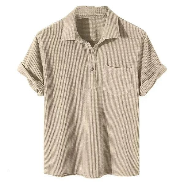 Summer Mens Casual Plaid Polo Shirts Top Turn-Down Collar Button Blouse Short Sleeve Solid Pocket Blouse Shirt Men Clothing 250517