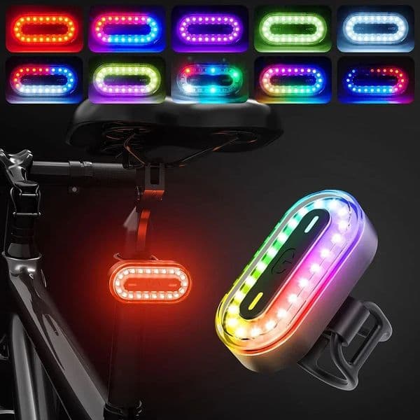 RGB Bicycle Lights Bike Tail Light 600 mAh Memory Mode Rainbow LED Warning USB Waterproof Helmet Scooter Rear Taillight 250520