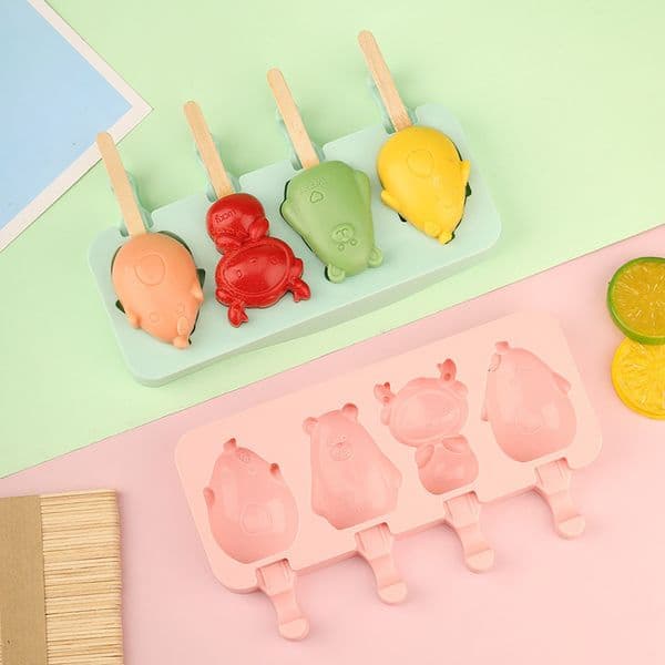 Food grade homemade cartoon stick Diy new model with lid 4-link silicone ice cream mold