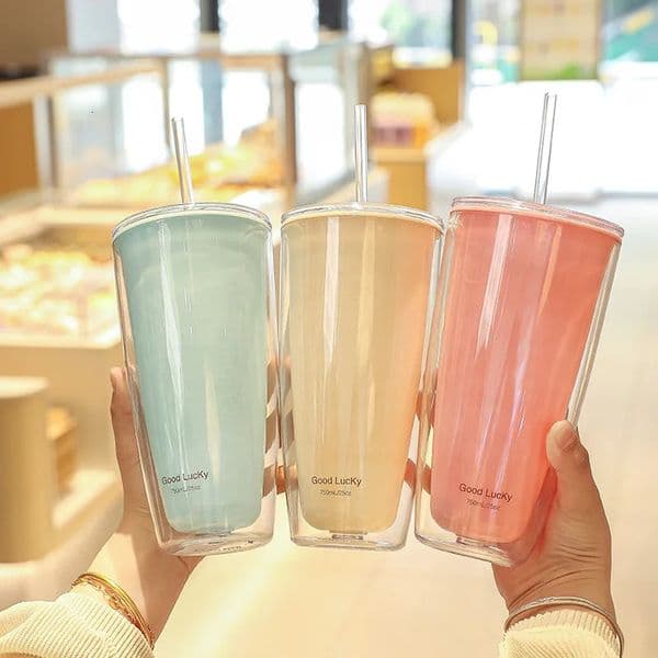 Simple Large-capacity Solid Color Double-layer Plastic Cup Home Office Straw Cup Summer Drink Coffee Cup Water Cup 250517