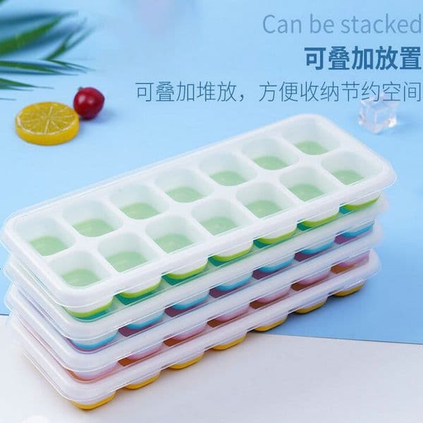 14 grid square mold with lid, silicone soft bottom easy to detach, molded box, homemade ice cube box