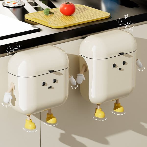 9L/12L DIY Cream-Colored Wall-mounted Kitchen Trash Can with Lid for Food Waste and Bathroom No Bending High Appearance Level