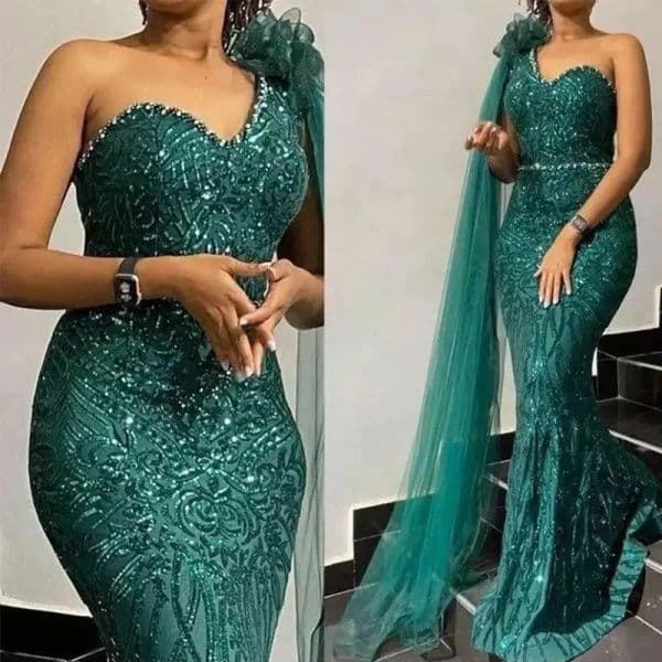 Elegant One Shoulder Sequined Evening Dresses Beaded Sweetheart Long Glitter Prom Dress African Arabic Mermaid Formal Party Events Gown For Women 2025