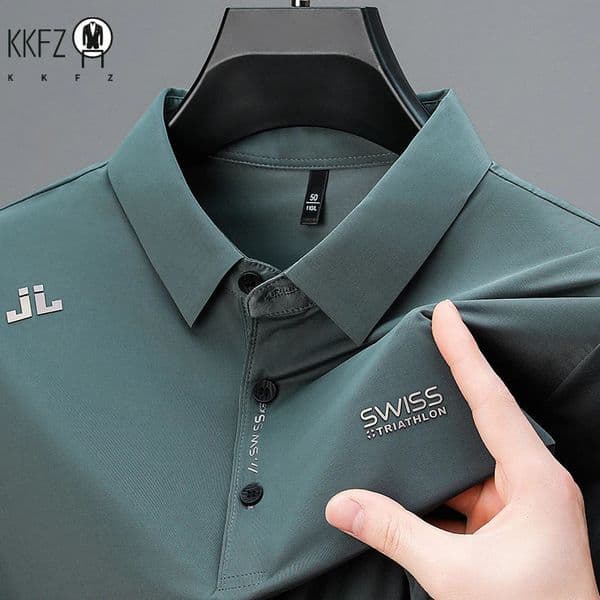 Mens Business Casual Short Sleeved Shirt with Badge Solid Color Polo Shirt Fashionable Breathable Comfortable Versatile Top 250517
