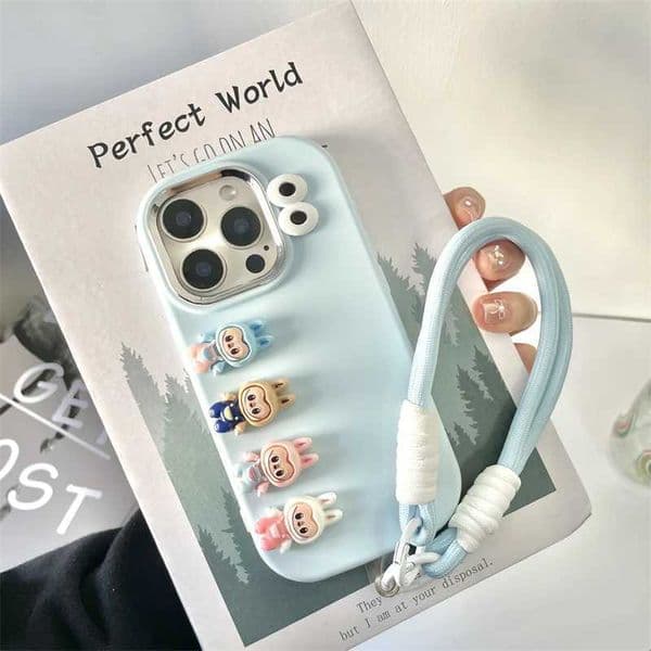 3D Labubu Cartoon Phone Case For Galaxy S24 S23 Plus S22 S21 S20 FE Note 20 Ultra 10 A750 With Wrist Strap Soft Cover Z250521
