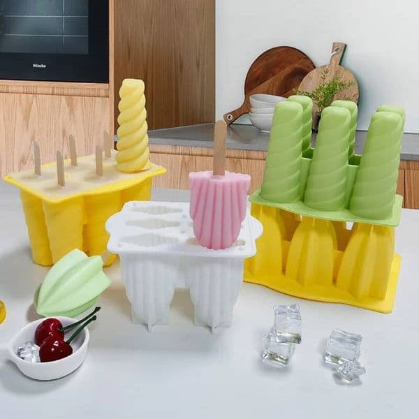 Silicone New Hole Cream Forms Popsicle Molds DIY Homemade Dessert Fruit Juice Ice Pop Cube Stereo Mould With Cover Sticks